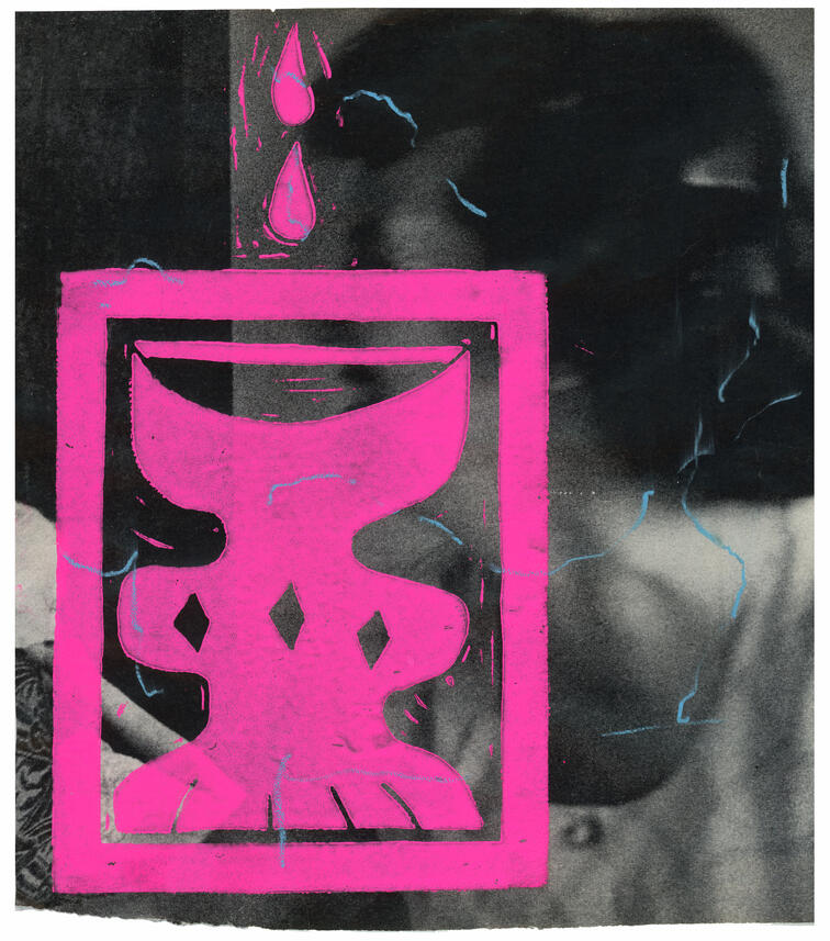 Vessel, 2026. Linocut Print and Mixed Media, 9.5"x9.5"
