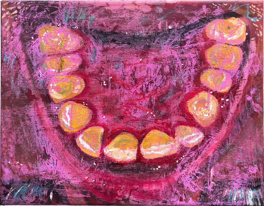 Why #2, 2026. Acrylic and Oil Pastel on Canvas, 11"x14".